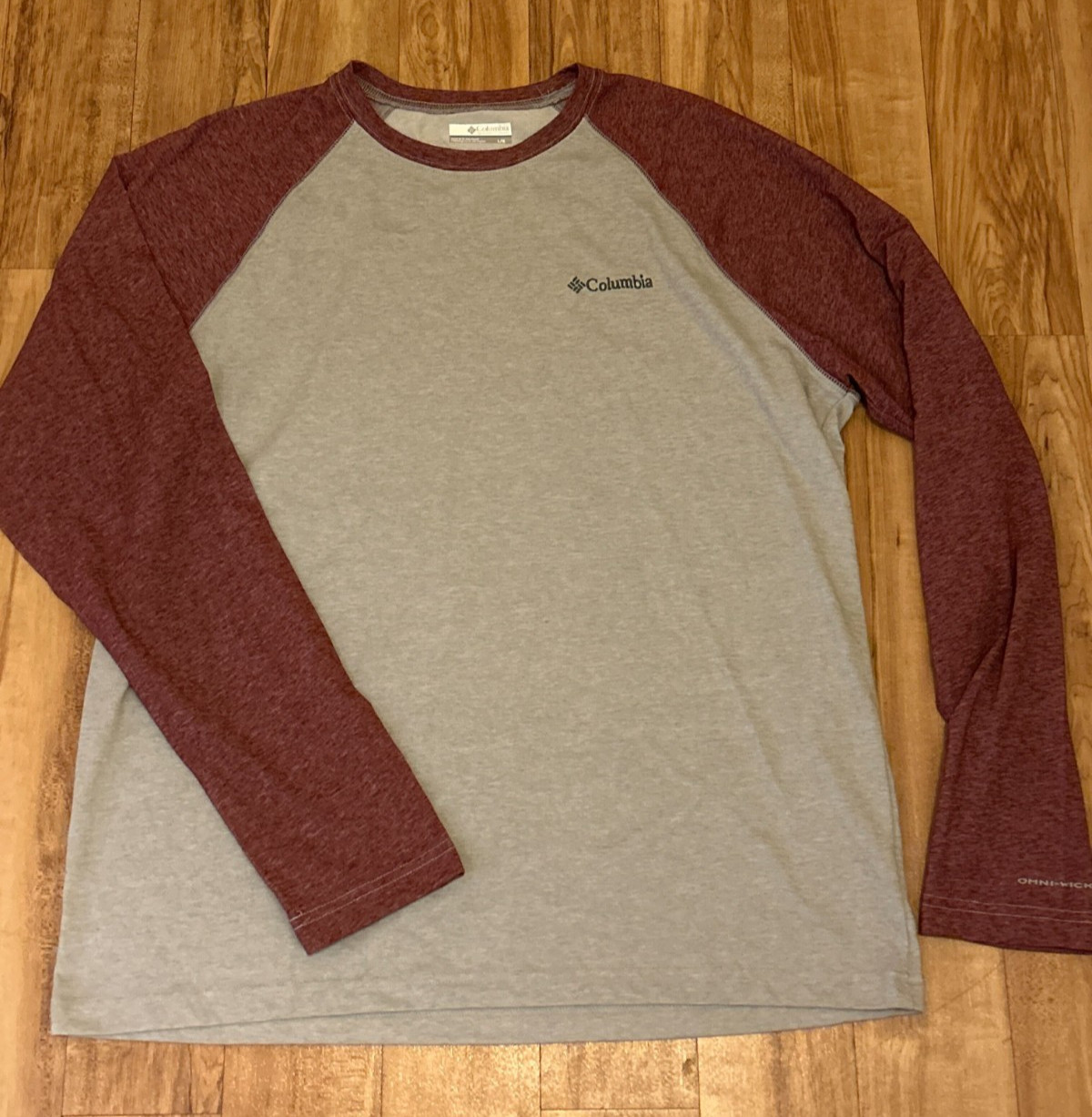 Columbia OmniWick Mens Size Large Long Sleeve Shirt Gray and Red Stretch