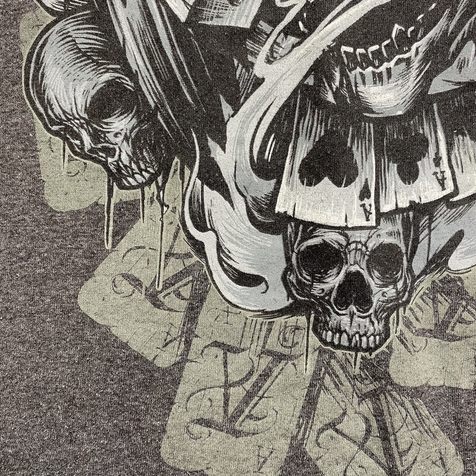 Vintage Skull Poker Gambler Shirt Macabre Gothic Top Hat Gray 3XL