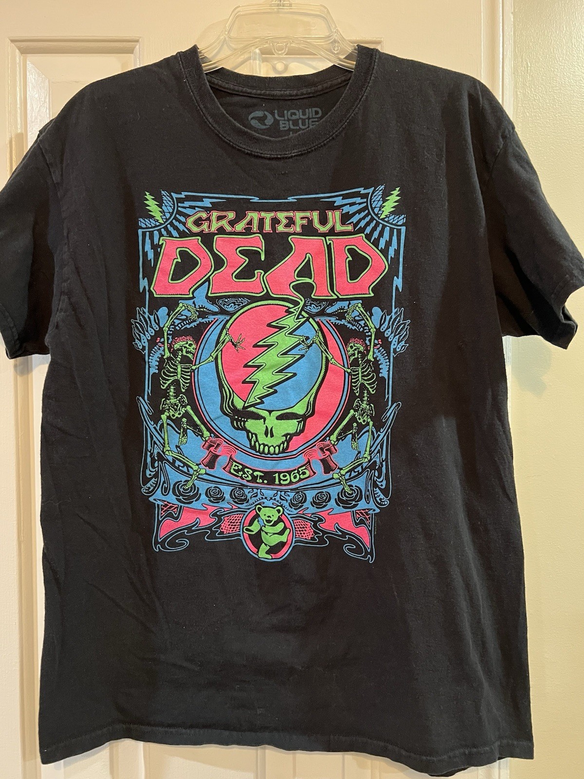 Grateful Dead Liquid Blue Blacklight T-Shirt SYF Steal Your Face Skull Glow