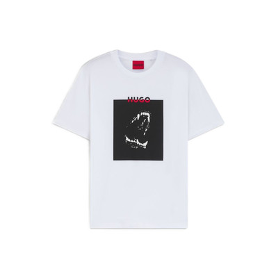 Hugo Boss Mens Dobero Short Sleeve Crewneck Dog Fangs Graphic T-Shirt White-Smal