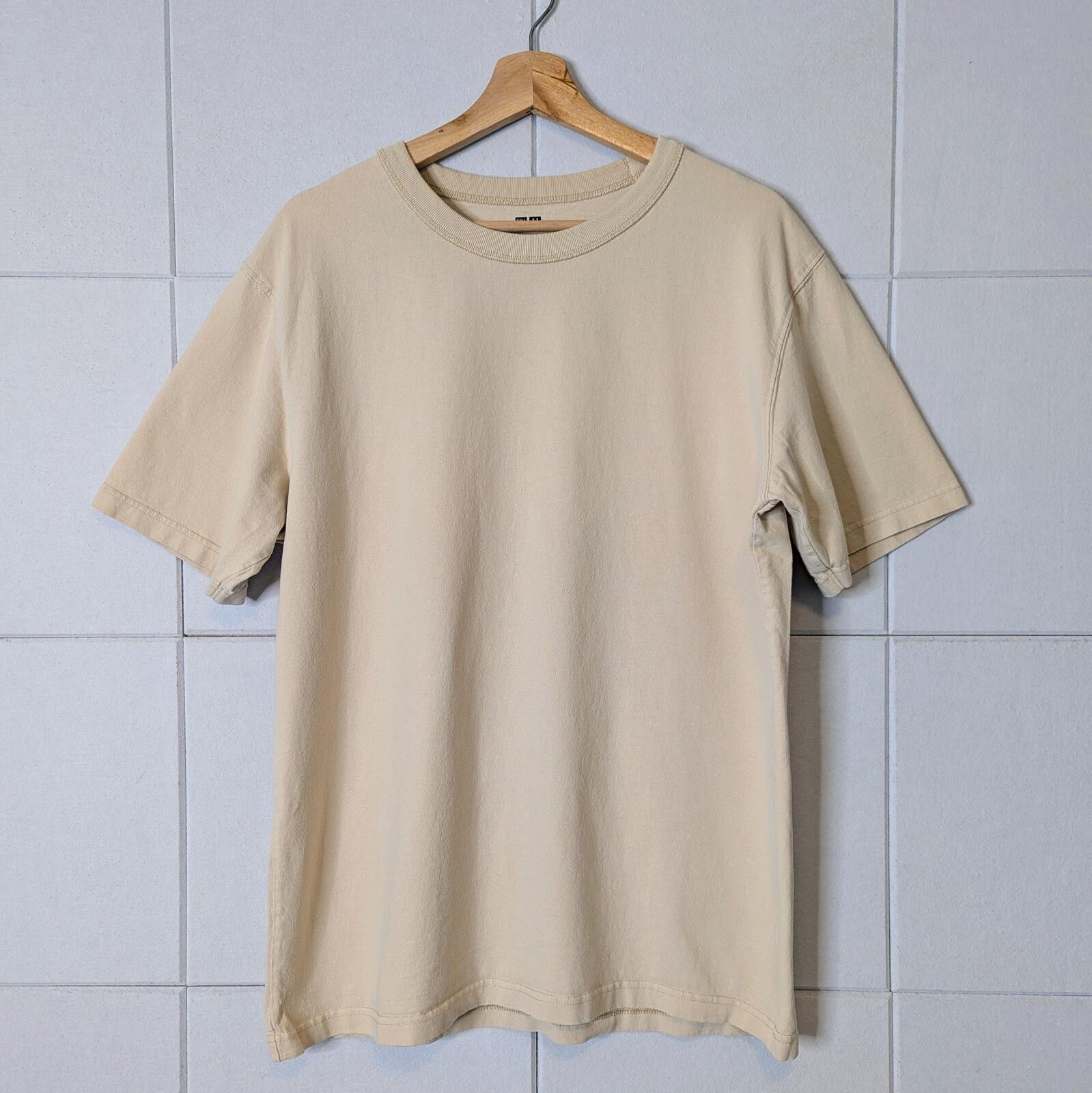 Uniqlo U Minimalist Beige Thick Cotton Crew Neck T-Shirt Size L