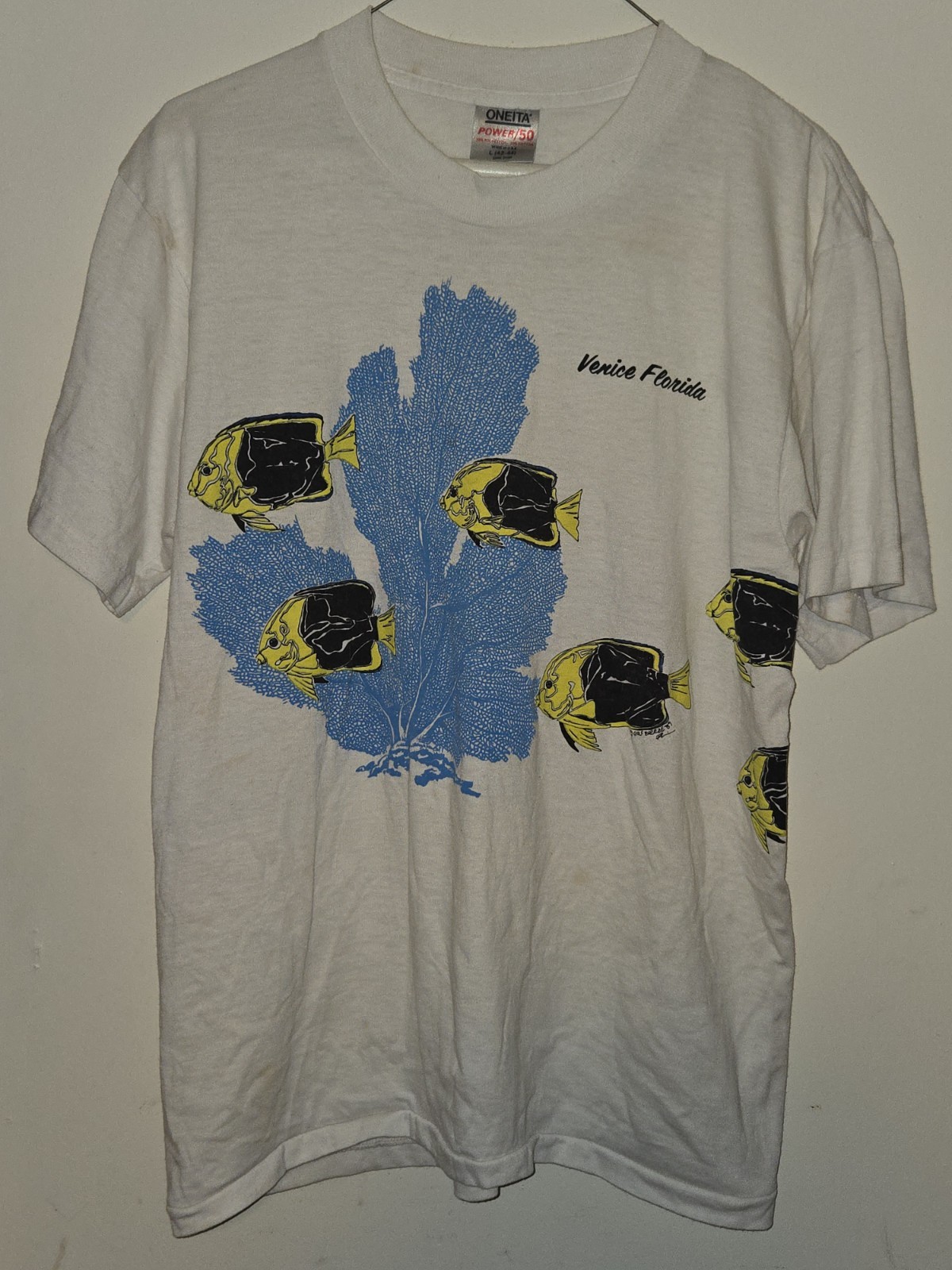 VTG RARE VENICE BEACH FLORIDA AQUATIC FISH T SHIRT SIZE L 1989