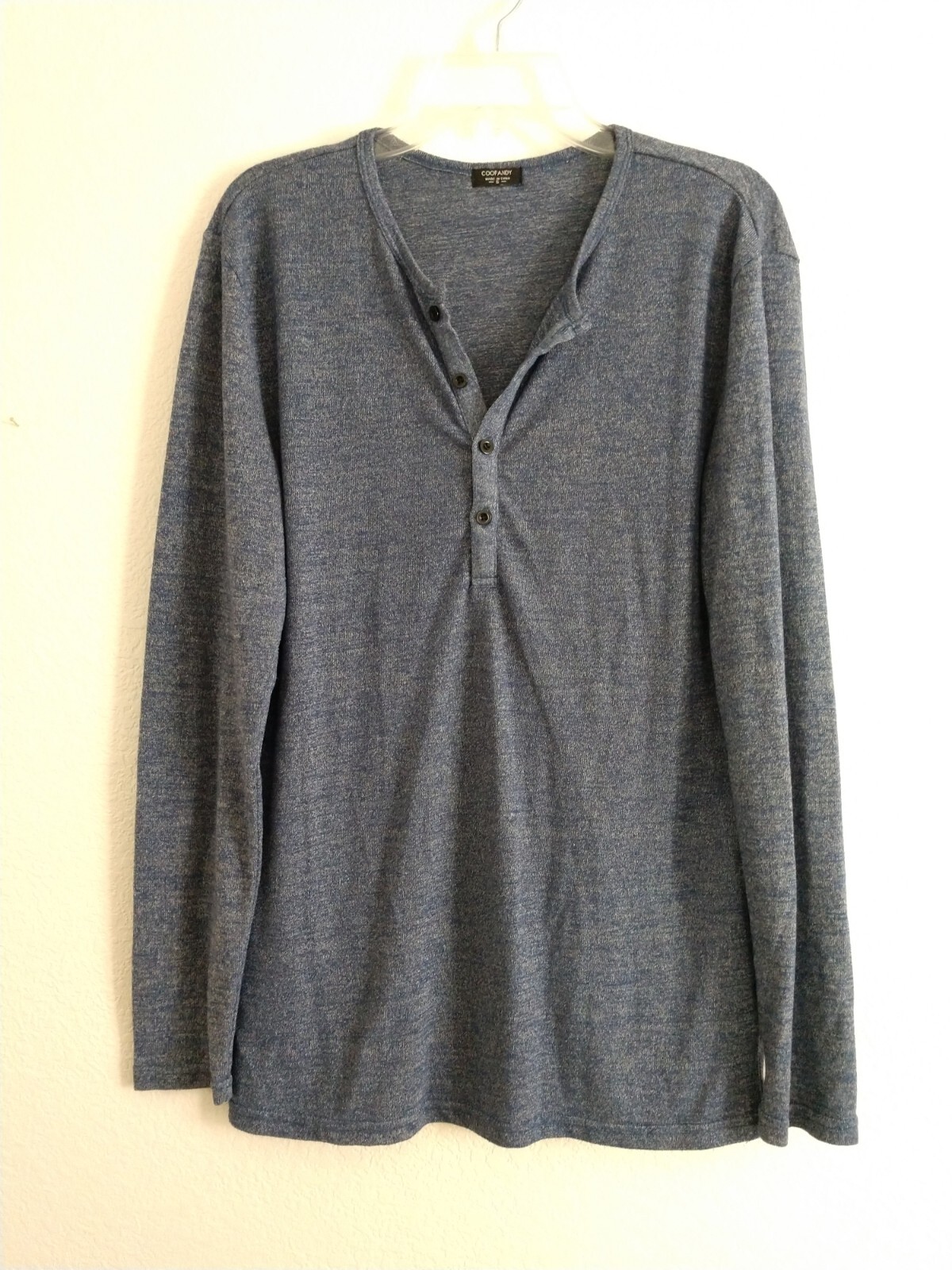 Coofandy Henley Shirt Blue Heathered Long Sleeve Men&rsquo;s Size Small Chest 36&Prime;