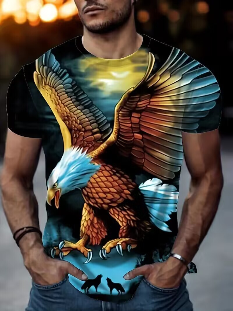 T Shirts Flying American Bald Eagle Graphic Brown Blue 3D Fashion Trendy Men Tee