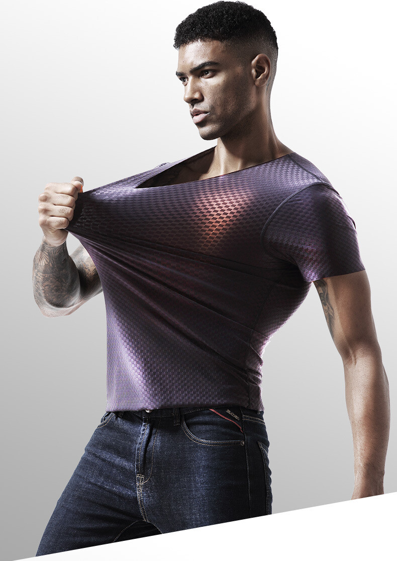 Men&rsquo;s Undershirts Ice Silk T-Shirt Short Sleeve Seamless V-Neck Short Shirt