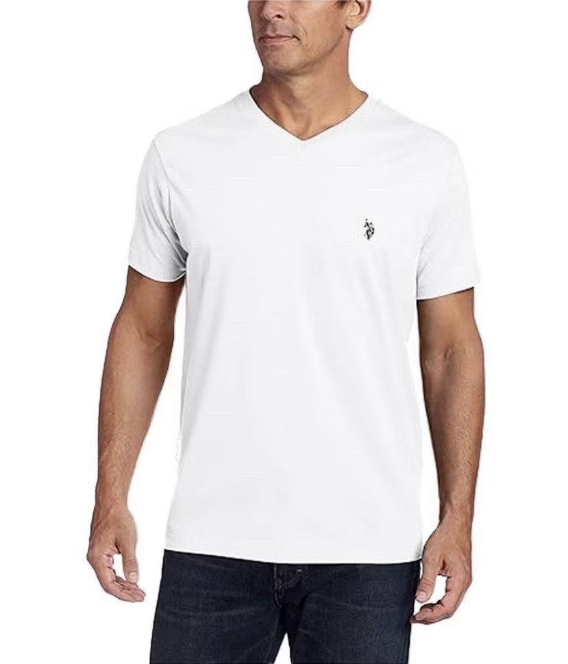NWT U.S. Polo Assn. Men&rsquo;s Solid V-Neck Short Sleeve Cotton T-Shirt in White, XXL