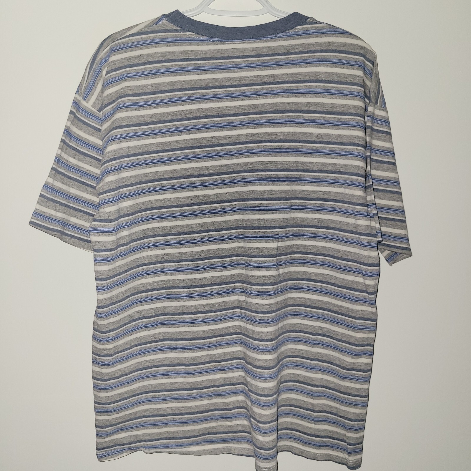 Vintage Cal Cru Kodiak Alaska Short Sleeve T-Shirt Size Large Striped Blue Gray
