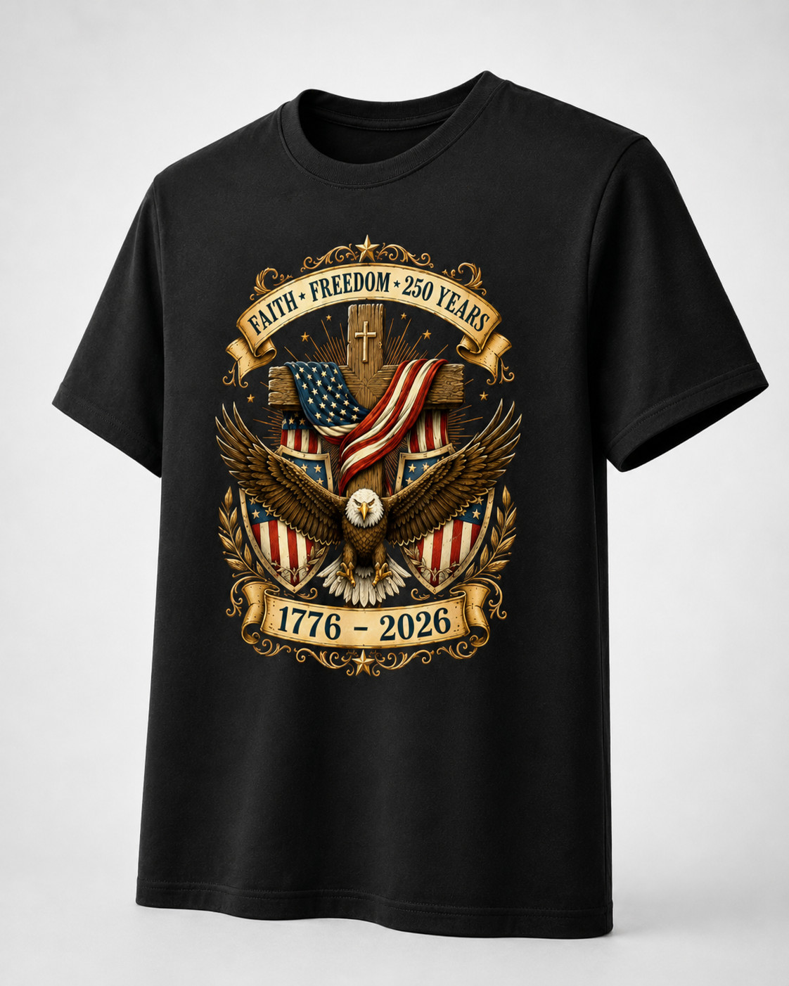 250 Years American Flag 250th Anniversary Faith Freedom Eagle Shirt