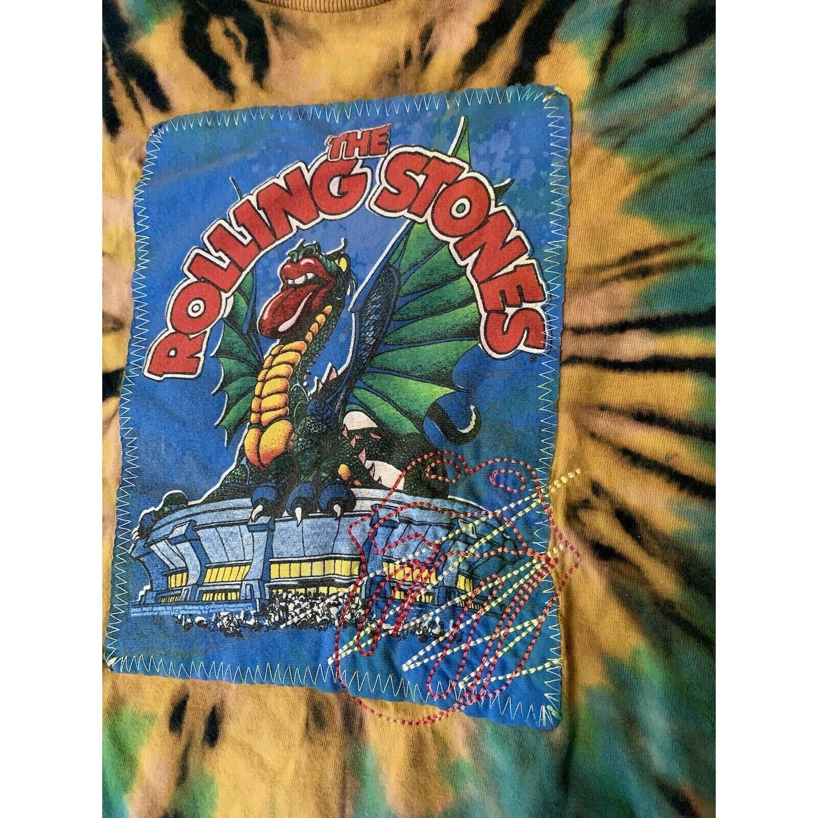 Rolling Stones T Shirt 90s Bleach Tie Dye tour Merch Concert Band Handmade