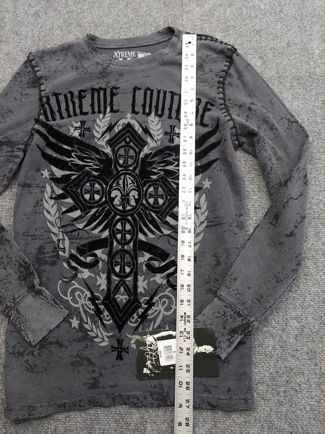 Xtreme Couture Shirt Small Gray Thermal Long sleeve Waffle Cross by Affliction