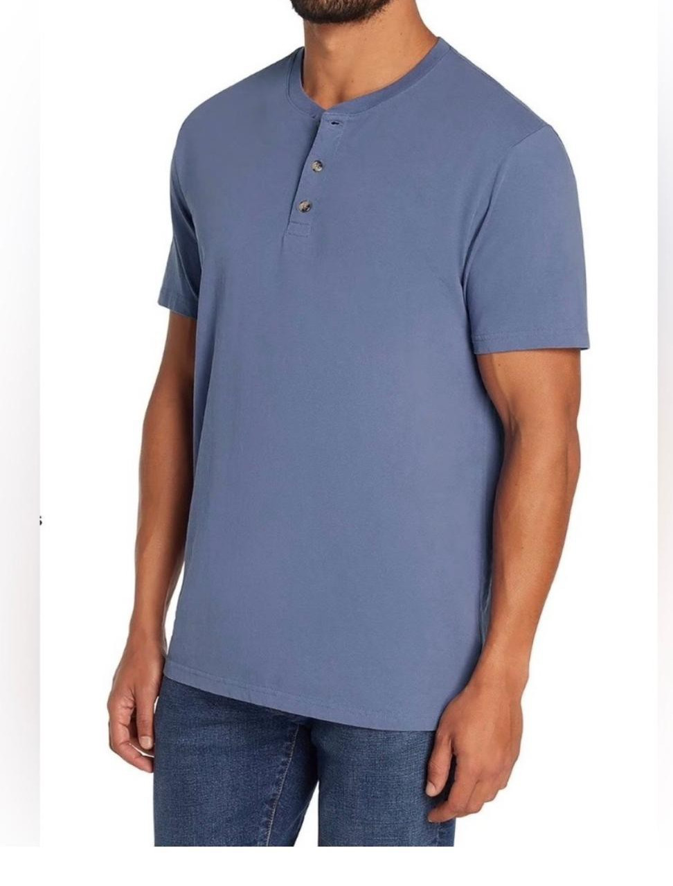 Eddie Bauer Men&rsquo;s Blue Cotton Knit Henley T-Shirt Short Sleeve Solid L