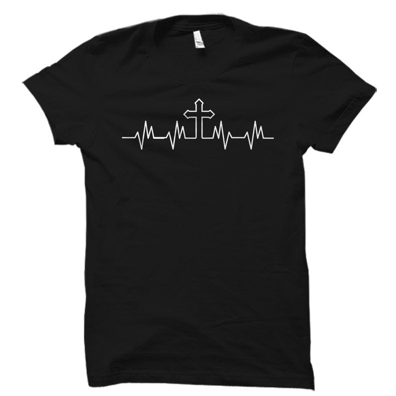 Cross Heartbeat Shirt. Cross T-Shirt. Religious Shirt.Cool Christian Shirt
