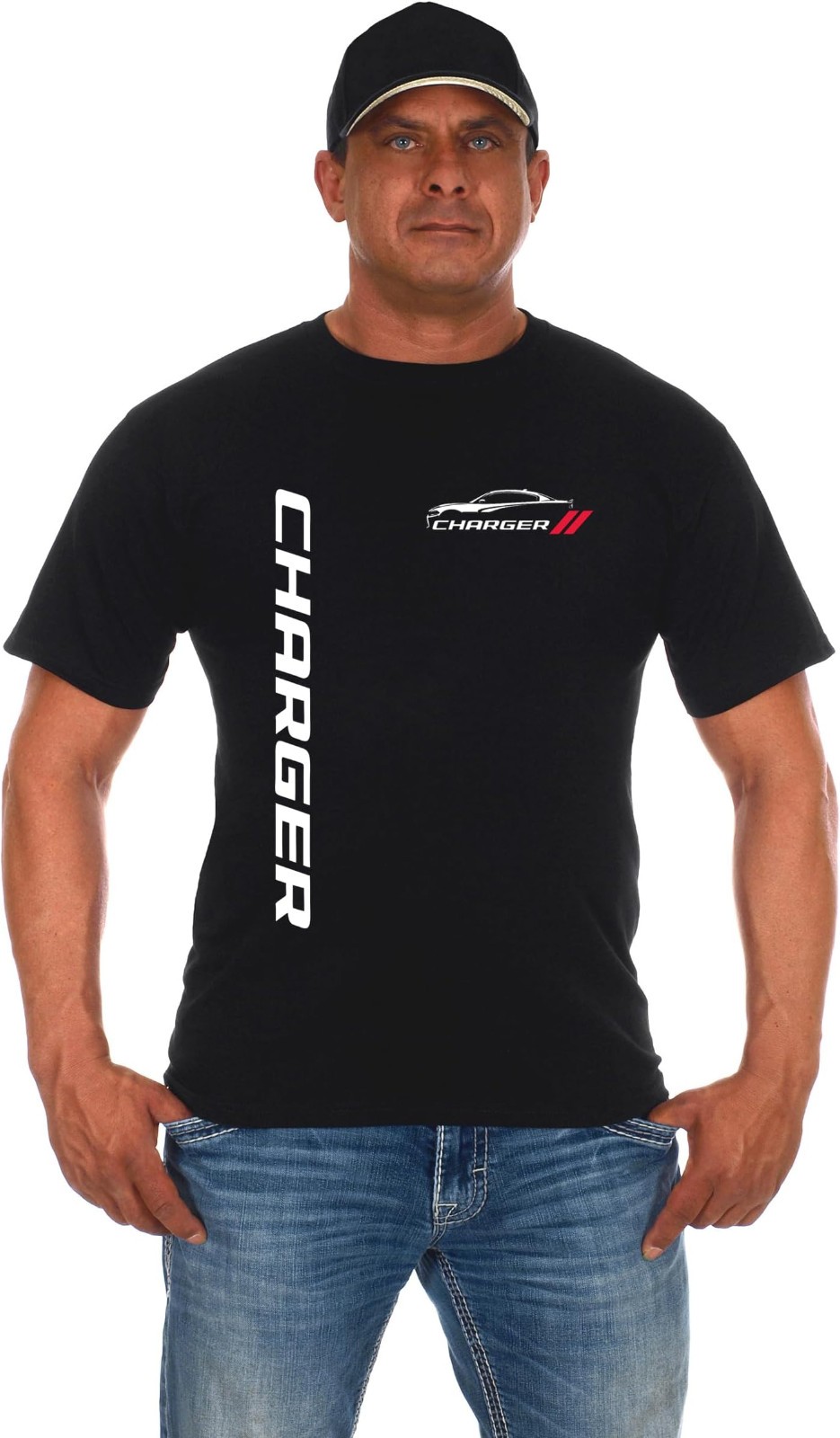 JH Design Dodge Charger Classic T-Shirt Short Sleeve Black Crew Neck Shirt