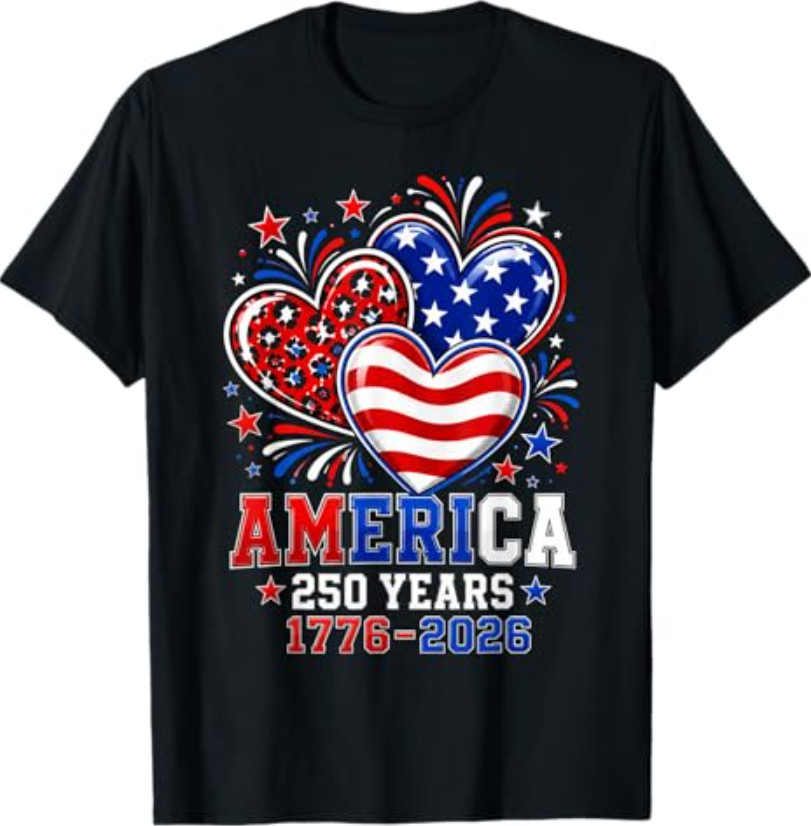 250th Anniversary America Flag Heart 250 Year Women Girls T-Shirt