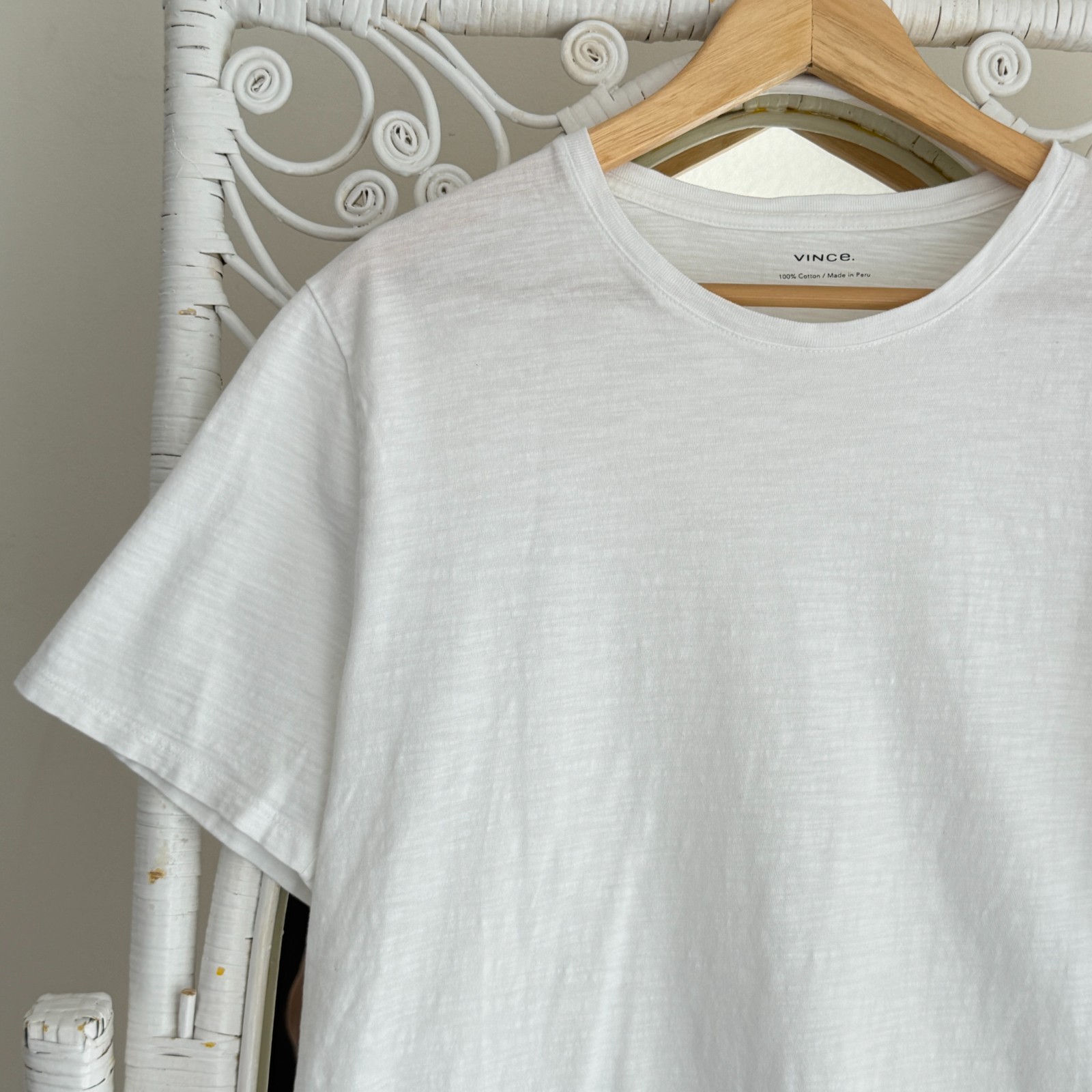 VINCE Shirt Mens Large White Heather Crew Neck Pima Cotton Short Sleeve Minimal