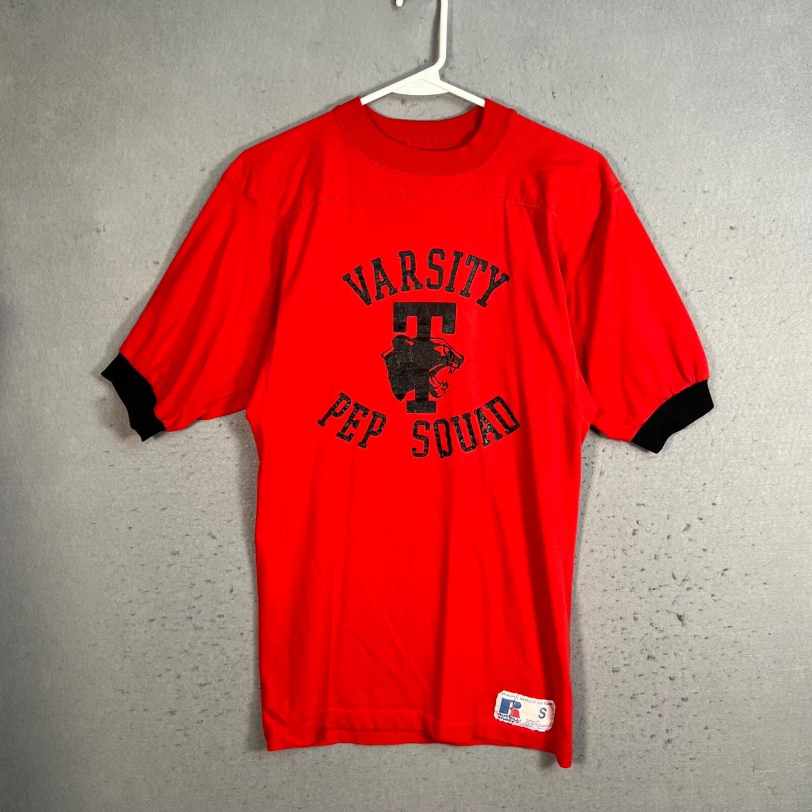 Vintage 80s Vintage Russell Athletic Varsity Pep Squad Red T-Shirt Small Mens