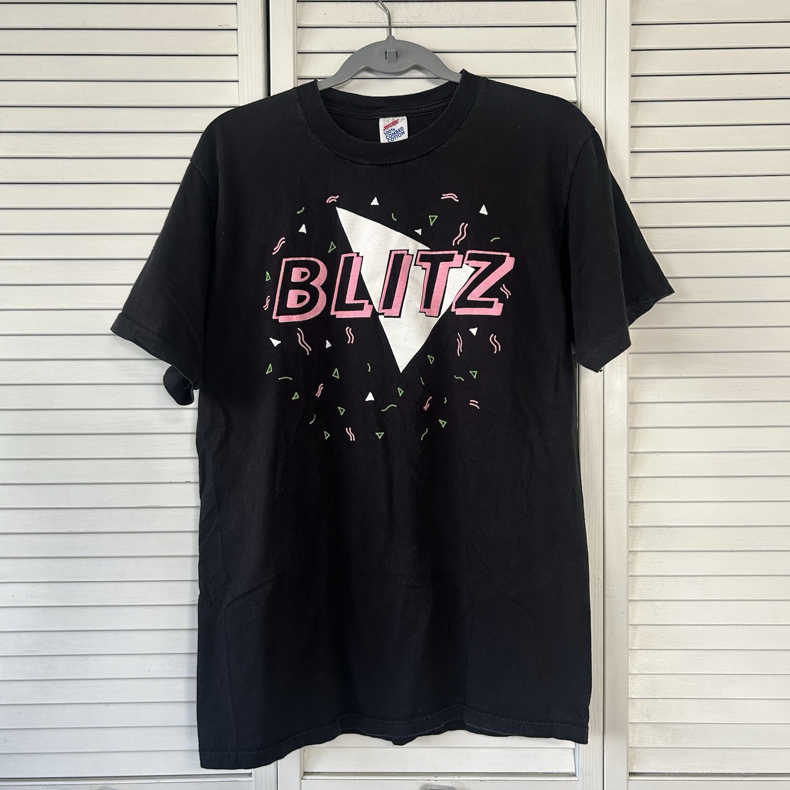 Vtg 90s Jerzees Single Stitch T Shirt Mens L Neon Blitz Made in USA Rare 20×28.5