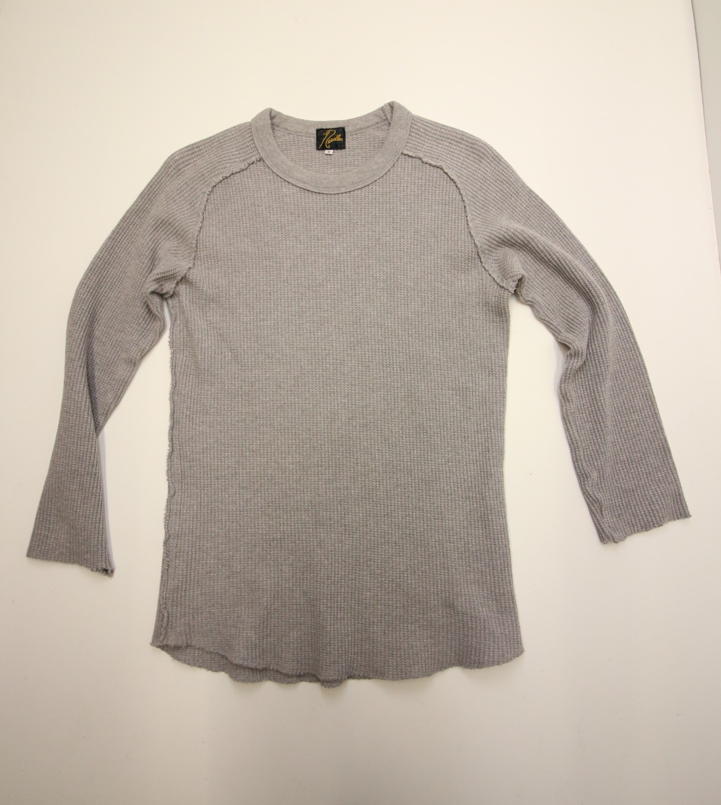 Needles Japan Raglan Thermal Waffle Knit Long Sleeve Small 34&Prime; Chest Grey