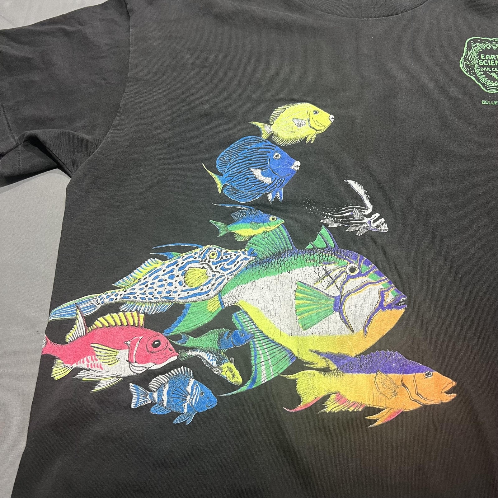 Velva Sheen Shirt Mens XL Black Earth Science Dive Center Ocean Fish Graphic Tee