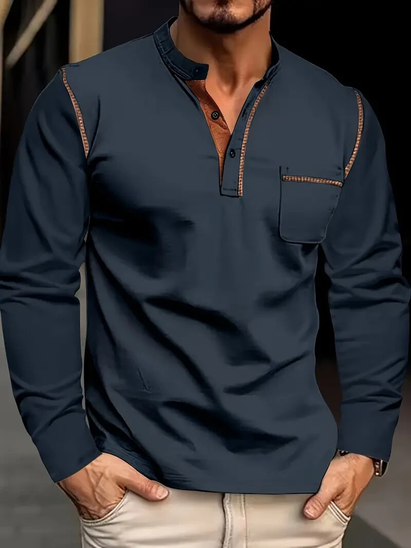 New Men&rsquo;s Navy-Blue Long Sleeve Crew Neck Sports Shirt Soft Slight Stretch XL