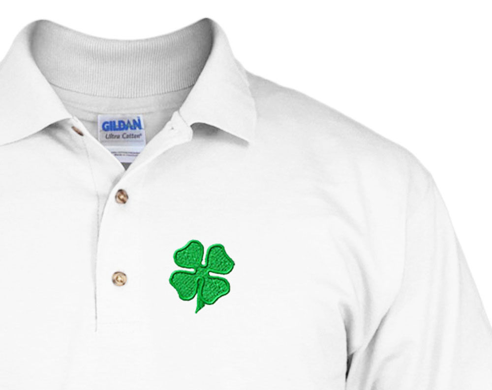 FOUR LEAF CLOVER Embroidery Embroidered Unisex Adult Golf Polo Shirt