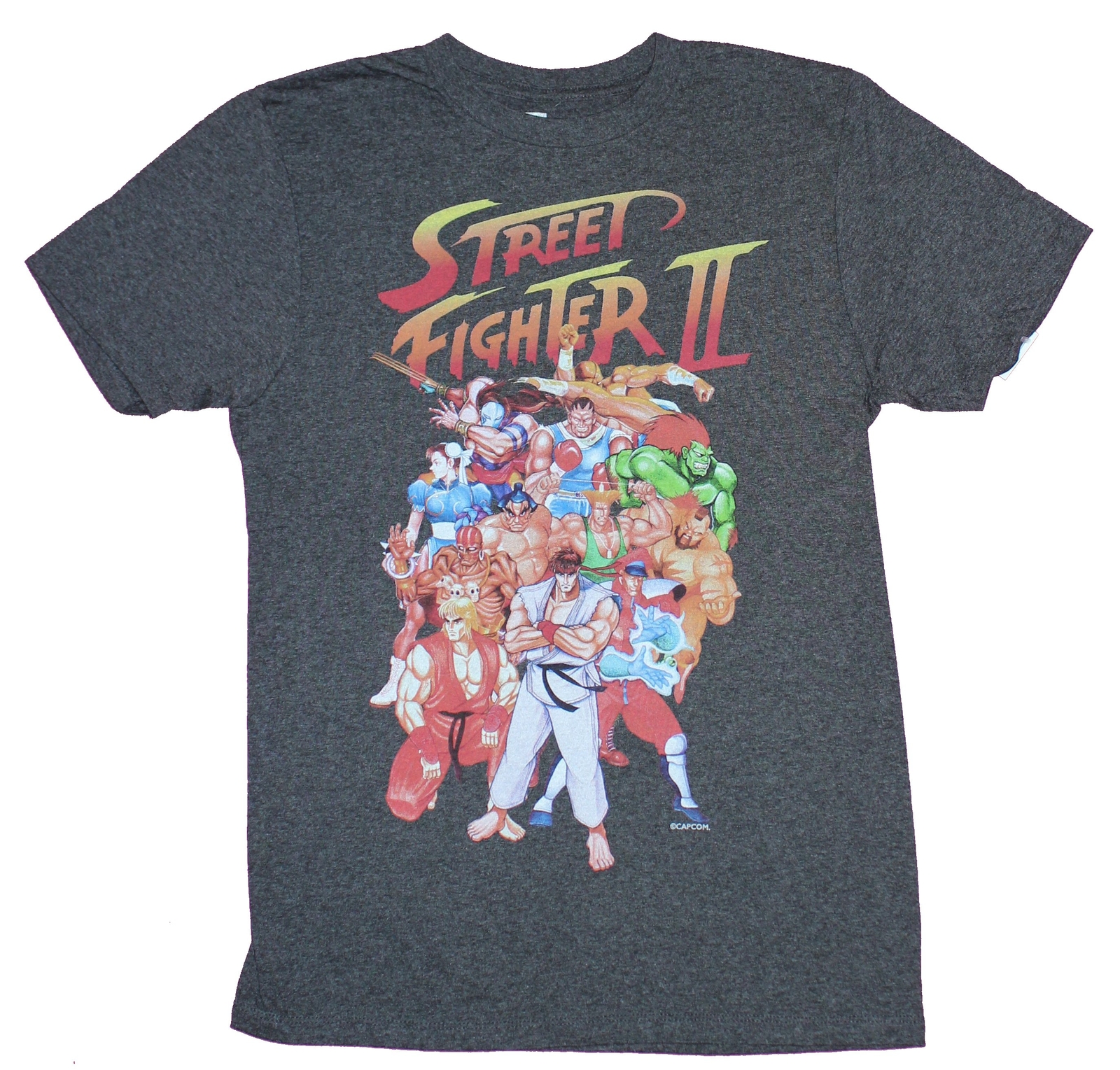Street Fighter II Adult New T-Shirt – Massive Character Cast Under Logo