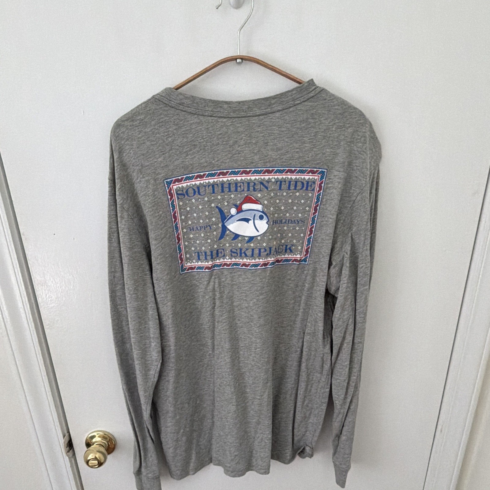 Southern Tide Skipjack Logo Graphic Print Crew Neck Long Sleeve T-Shirt Gray M