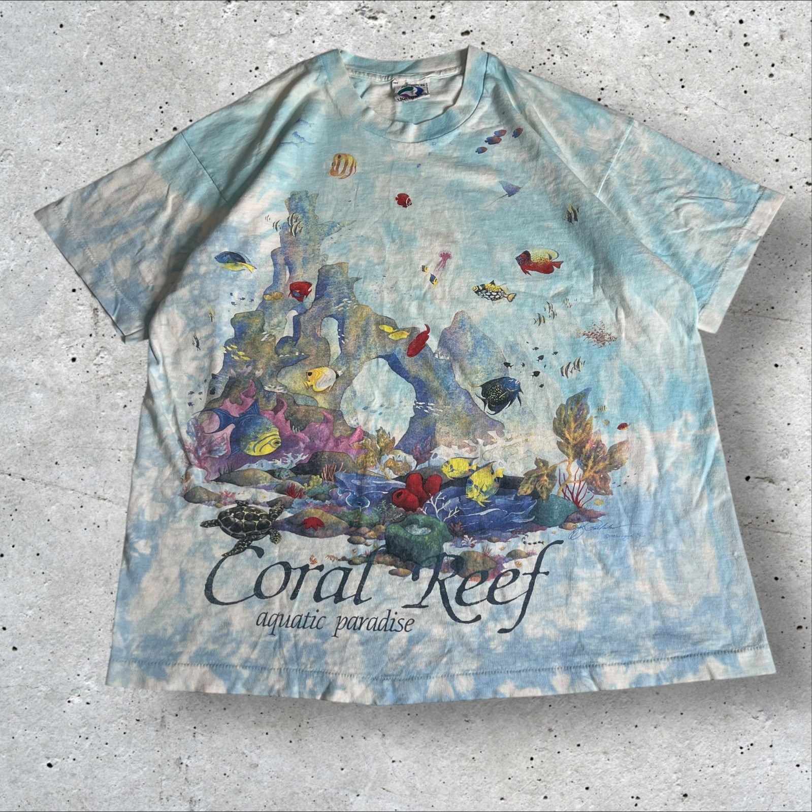 Vtg Liquid Blue T Shirt Single Stitch 1992 AOP Men&rsquo;s Coral Reef Aquatic Crewneck