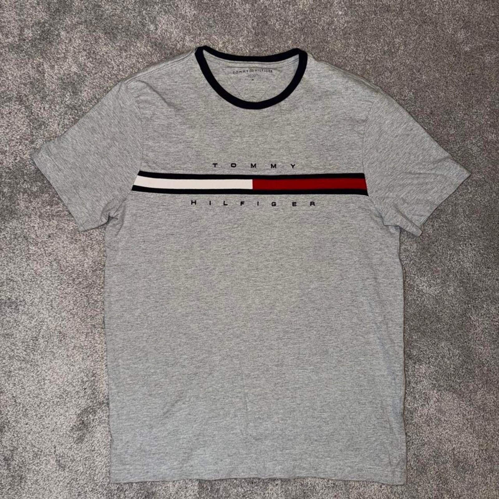 Tommy Hilfiger Grey Ringer T Shirt Mens Medium