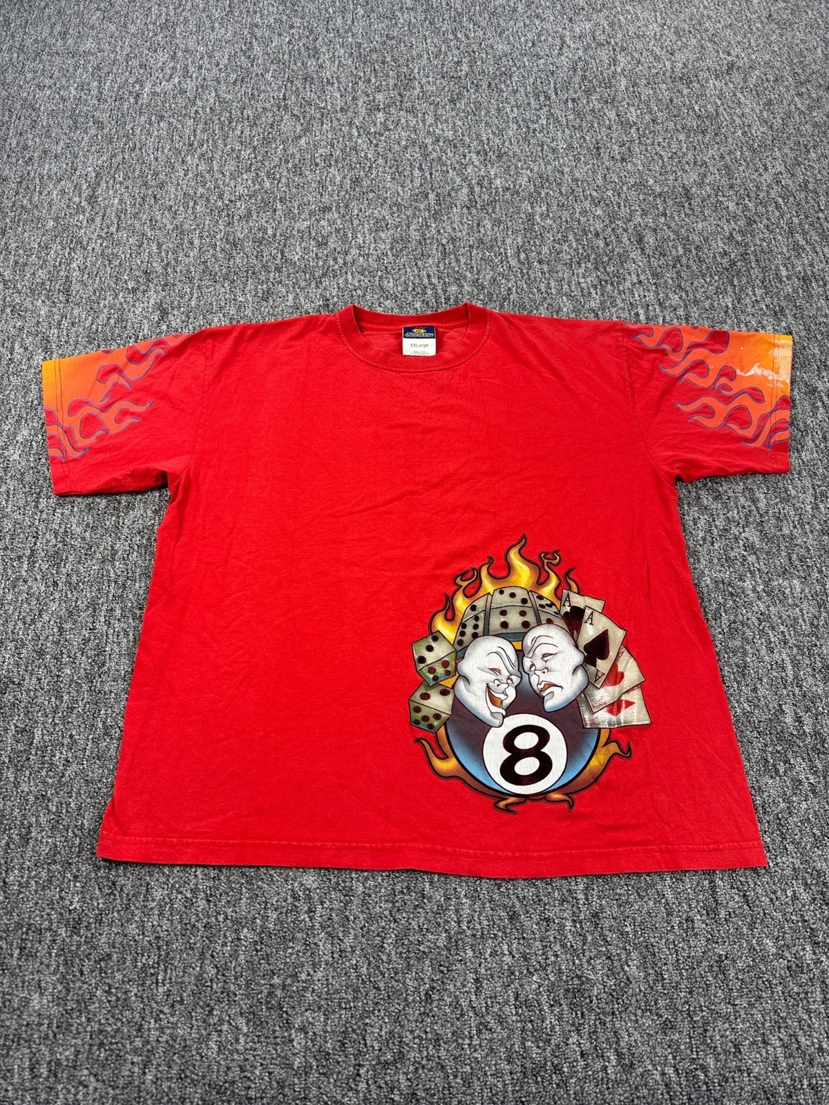 JNCO Jeans Shirt Men 2XL Red Graphic 8 Ball Flame Dice Crewneck Vtg Made In USA