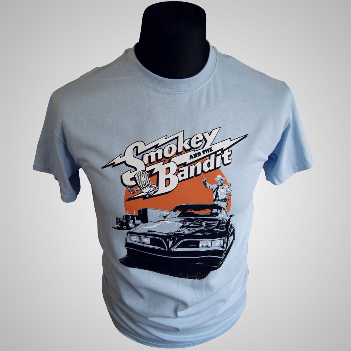 Smokey and the Bandit T Shirt Retro Trans Am Movie Truck Burt Reynolds Light Blu