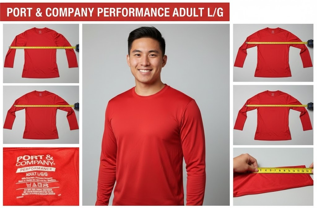 Port & Company Mens Polyester T Shirt Long Sleeve Performance T-Shirt