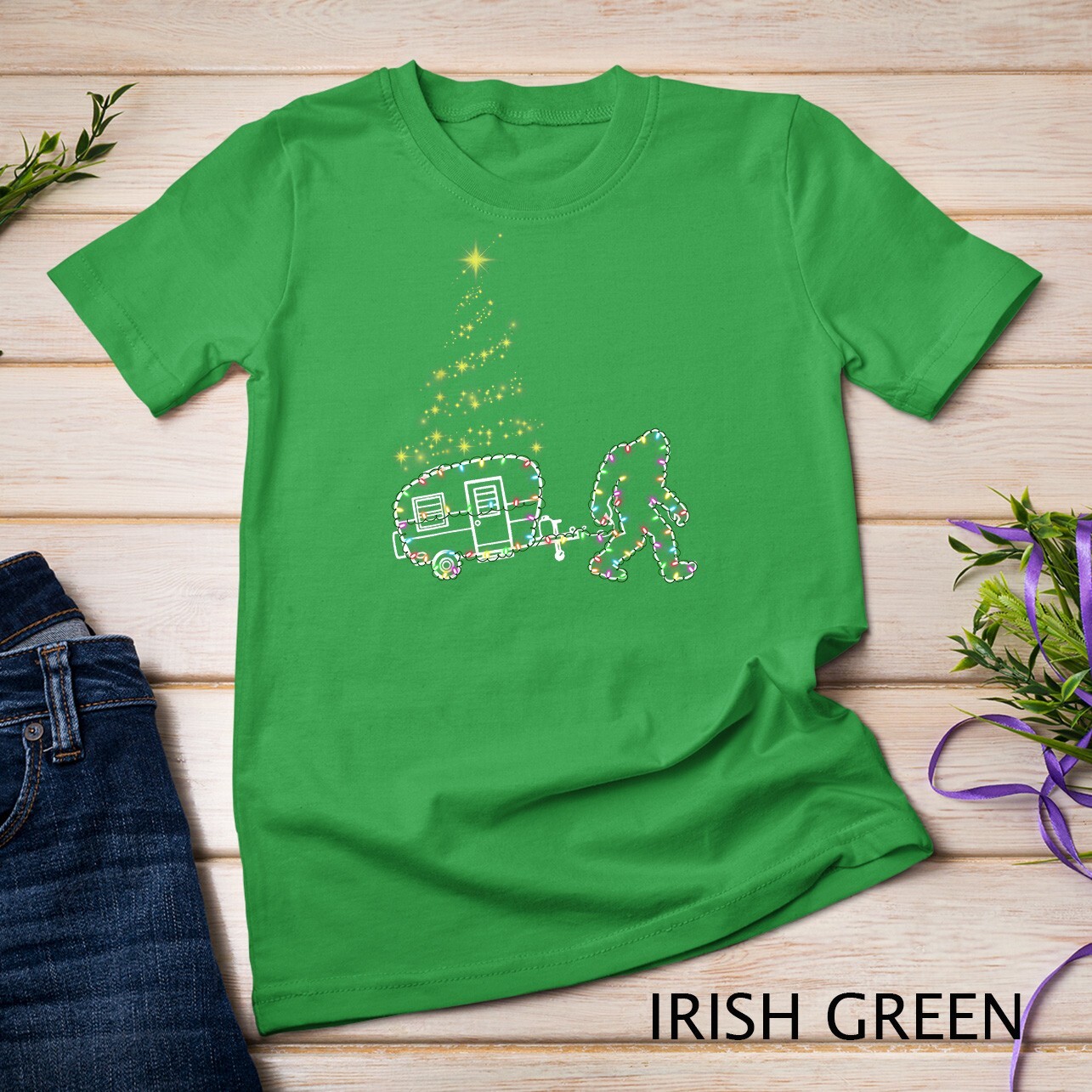 Bigfoot Camping Trailer Christmas Light Camper Xmas T-Shirt Unisex T-shirt