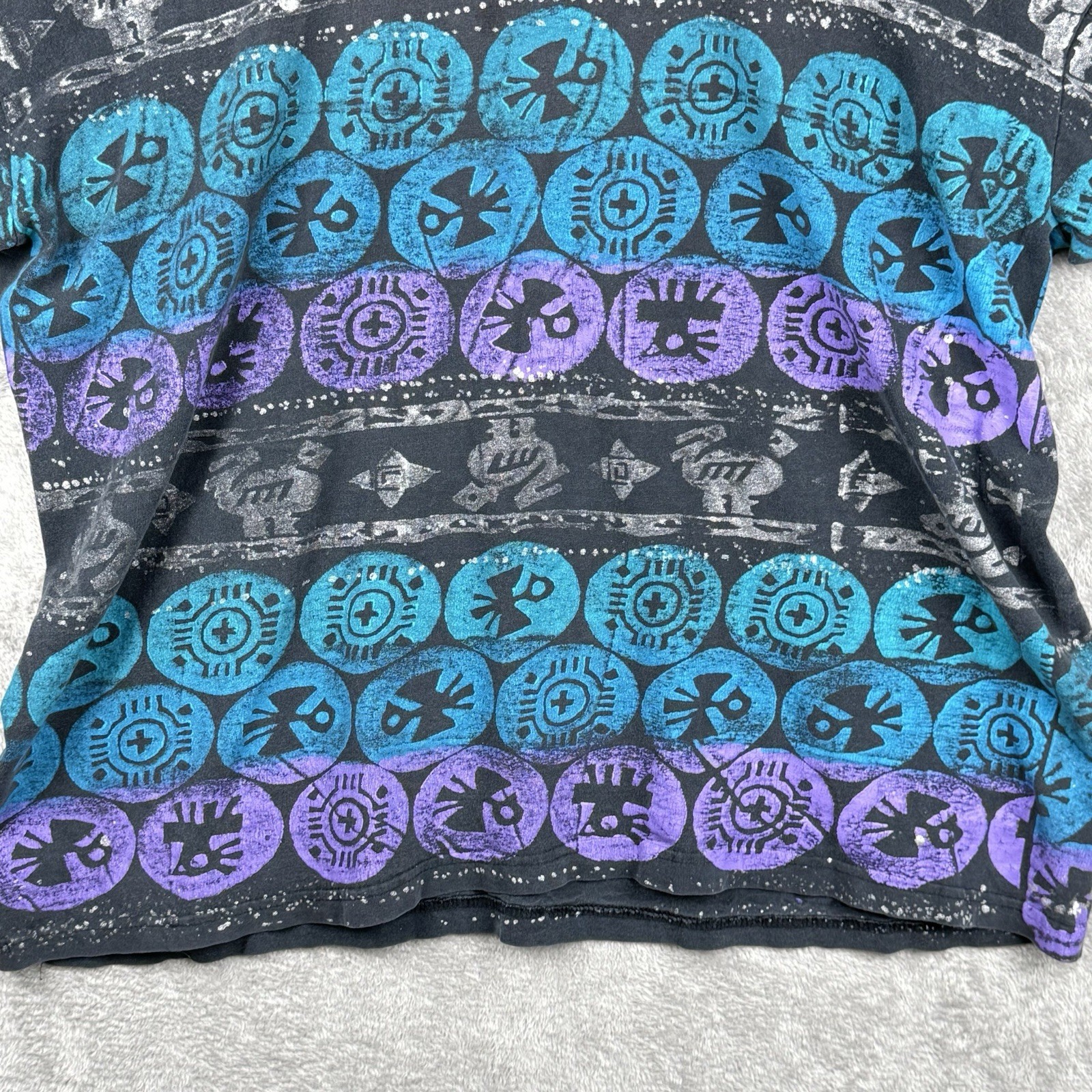 EZL Painted Glitter Shirt Mens L One Size Vintage 90s Tribal Hip Hop Colors