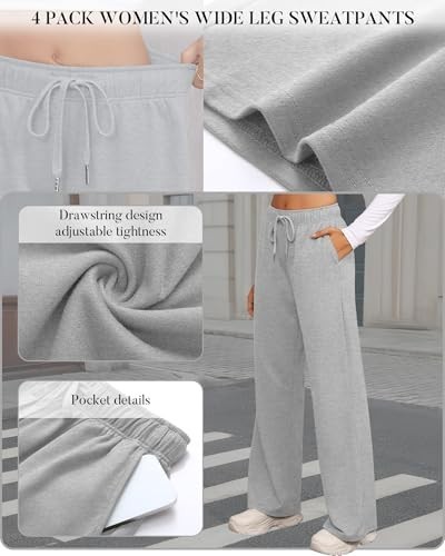 4 Pack Women&rsquo;s Wide Leg Sweatpants Drawstring Lounge Joggers Women Straight XXL