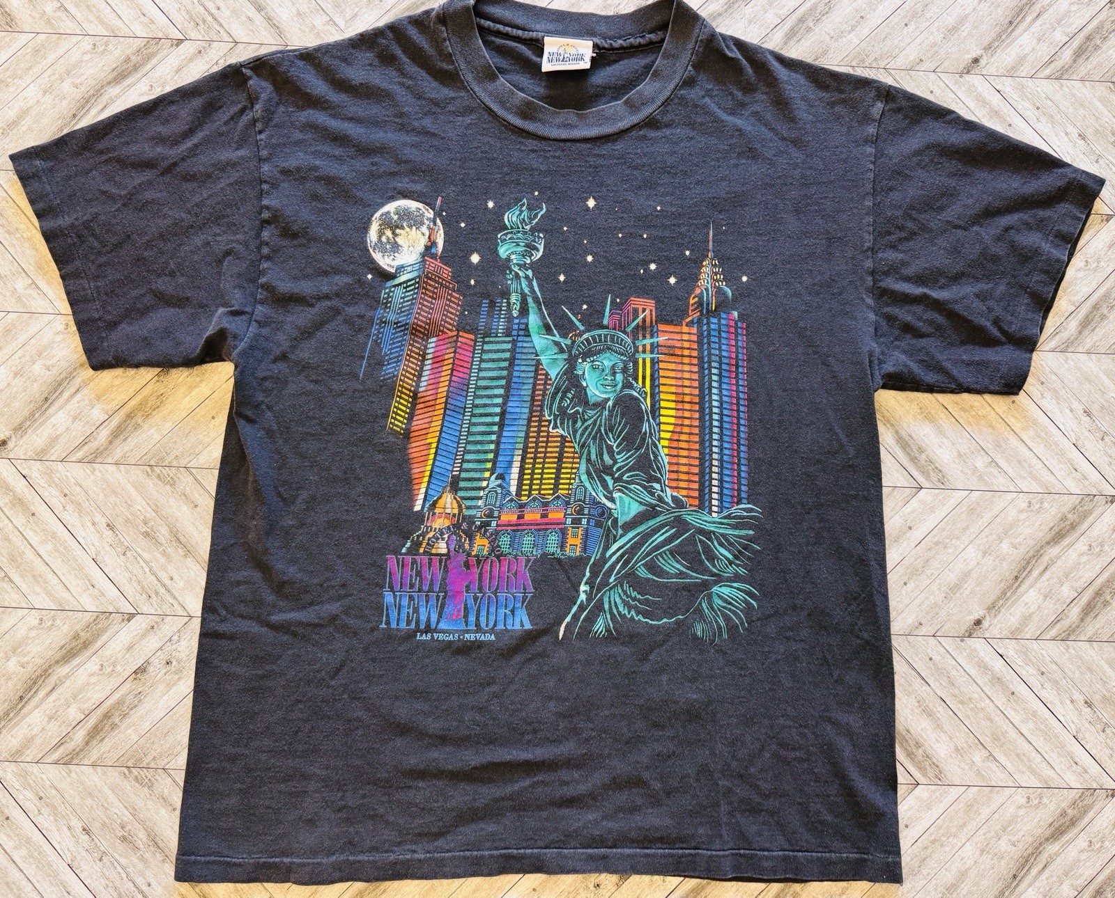 VTG New York New York Casino T-Shirt Mens Large Black Las Vegas Single Stitch