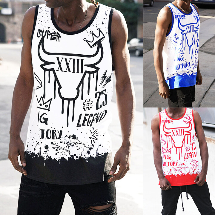 Victorious Men&rsquo;s Casual Bull Legend Graffiti Graphic Tank Top TT107