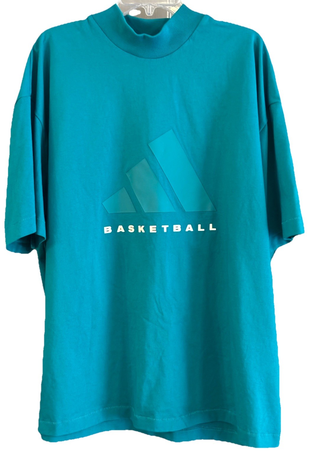 Men’s Adidas Basketball Heavyweight Boxy High Neck T Shirt Sz XL Teal Blue/Green