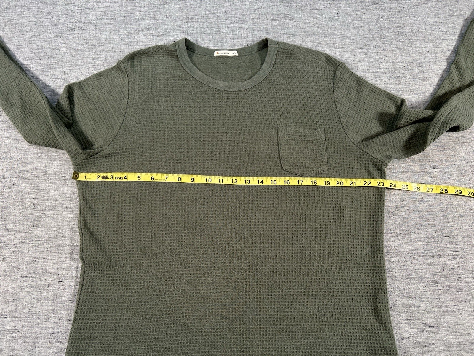 Marine Layer Waffle Thermal Shirt Mens Medium Large Green Long Sleeve Crewneck