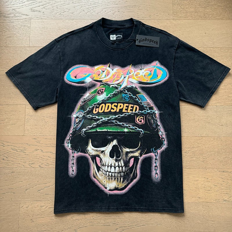 Godspeed Skeleton soldier chain helmet printing Tee Mens Cotton T-shirt