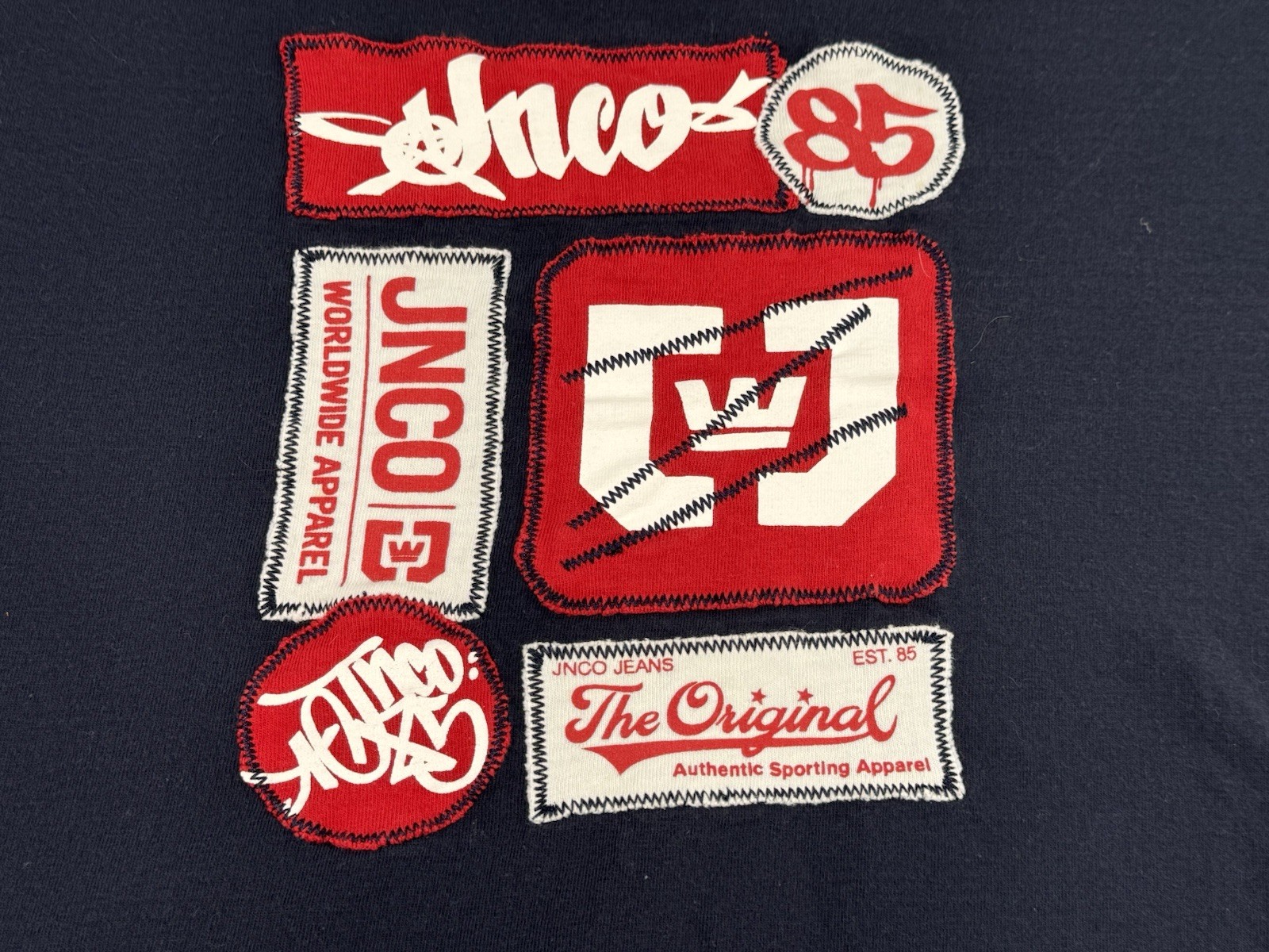 Vintage JNCO Jeans T-Shirt Mens XL Blue Red Apparel Grunge Skater Y2K Rap Tee