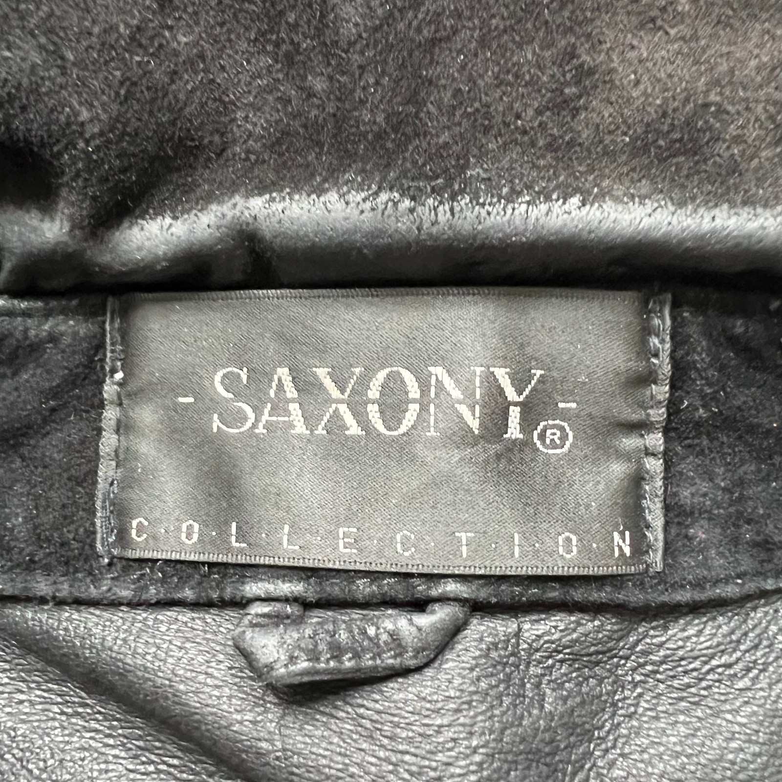 Saxony Collection leather shirt jacket mens Large black suede pocket flaps
