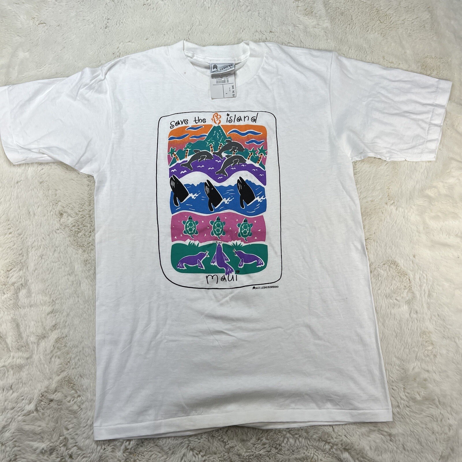 Vintage 1990 Sgt Leisure Save The Island Maui T-Shirt Mens Size L Multicolor