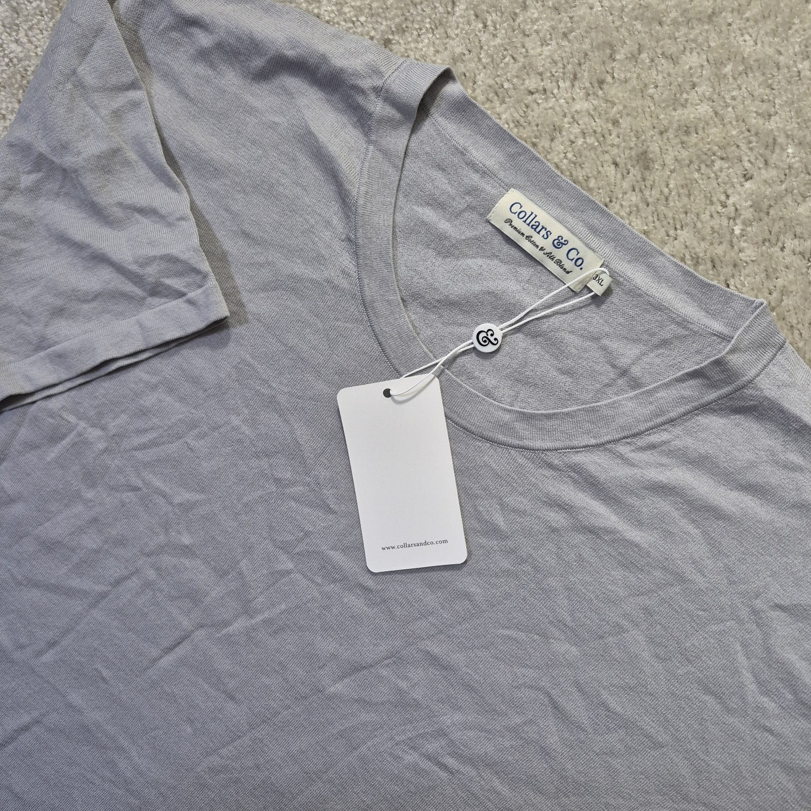 Collars & Co Cotton Silk T Shirt Mens 3XL Gray Comfort Knit Stretch Luxury Beach