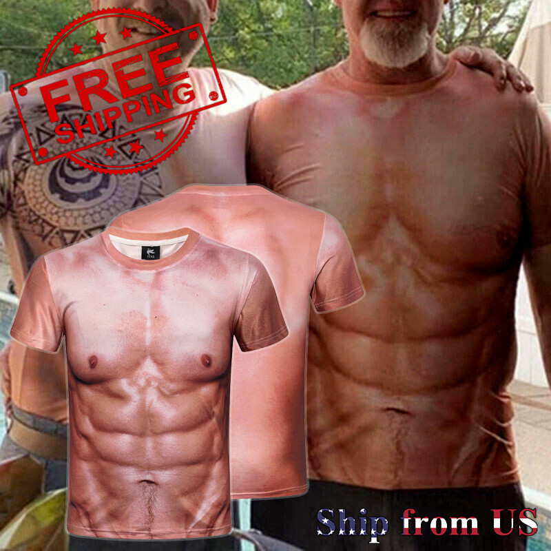 Men&rsquo;s Strong Muscle Body Print Short Sleeve T-Shirt 3D Digital Printing Tee Tops