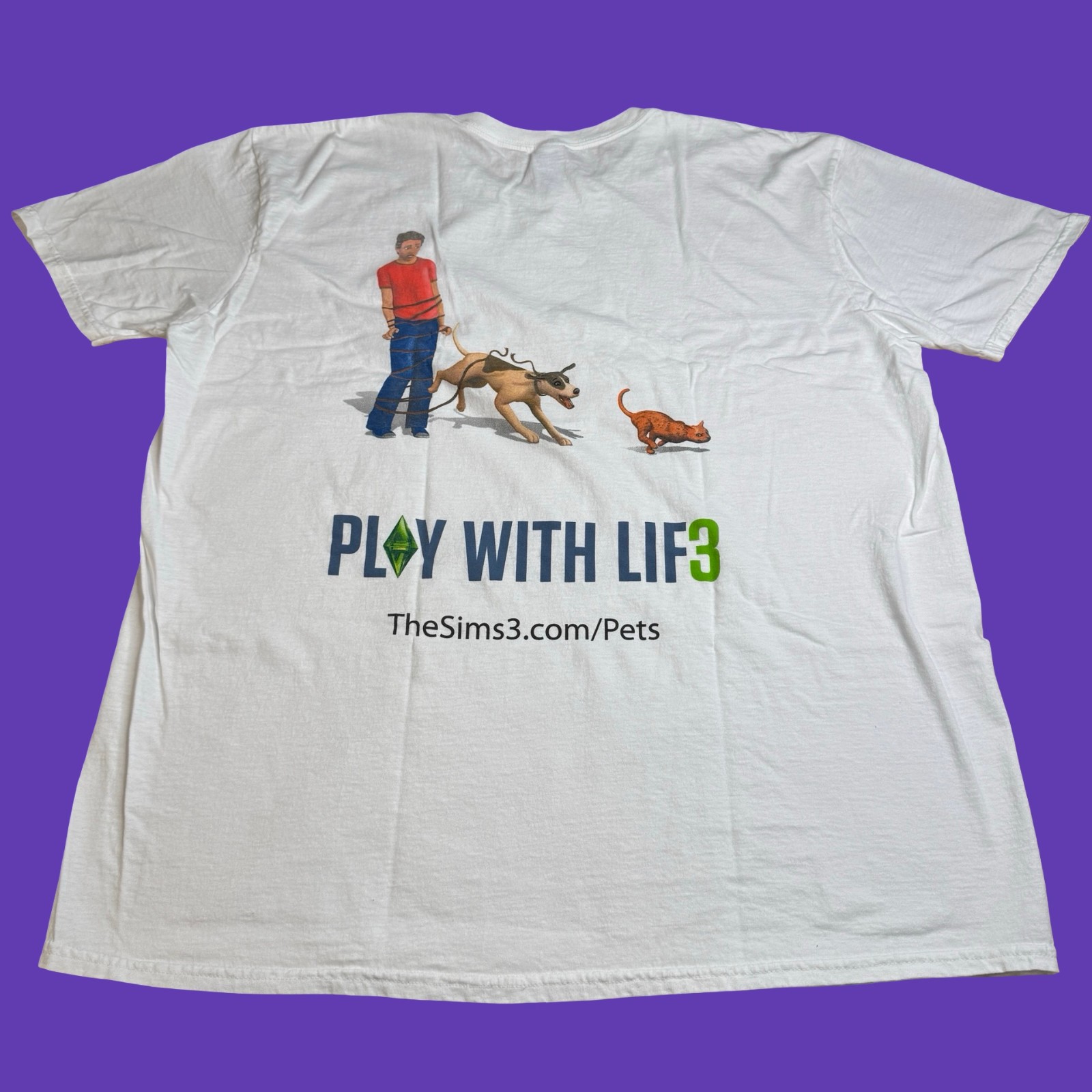 The Sims 3 Pets Mens XL T Shirt EA Games Video Game Promo Y2K White Cotton