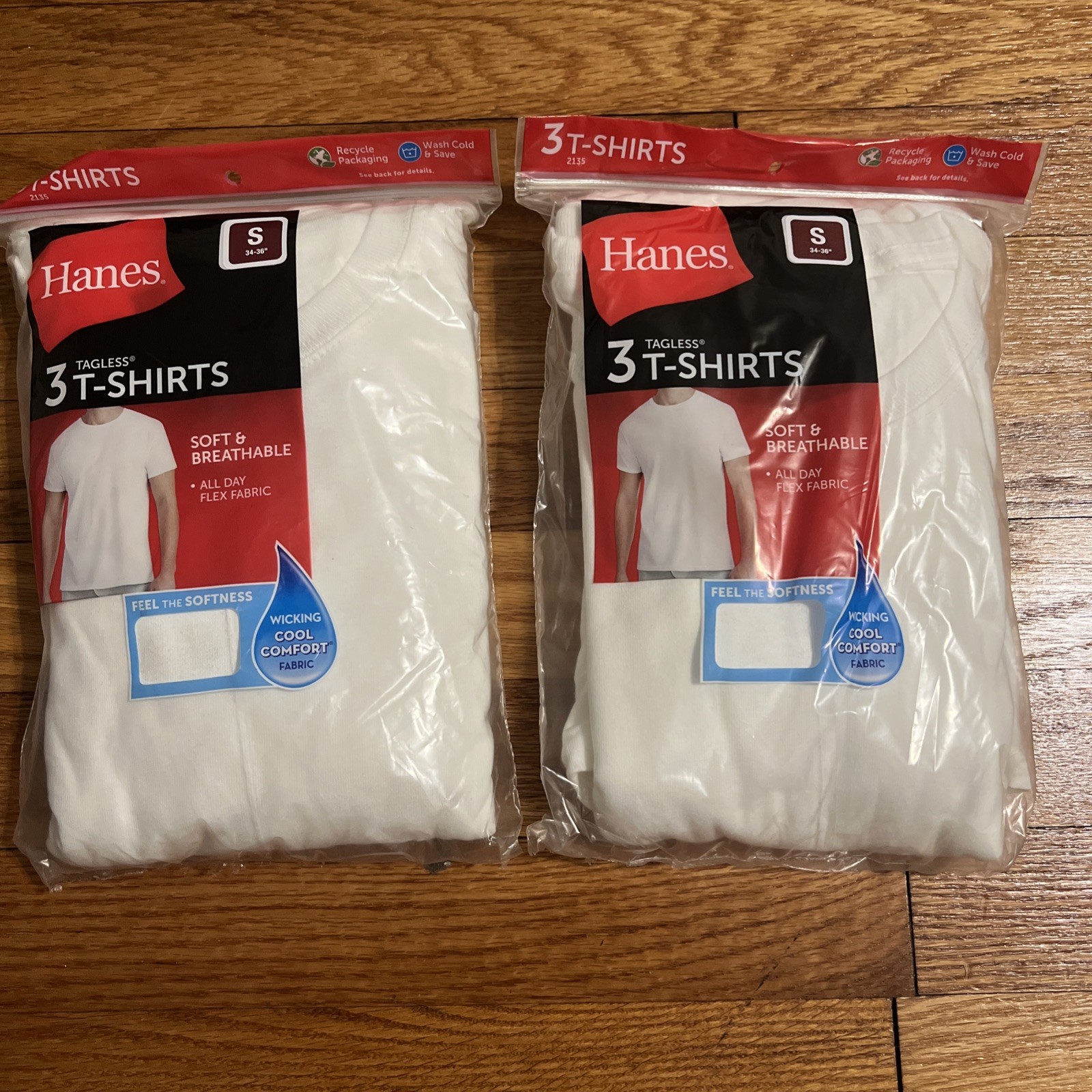 2 packs of 3 Hanes Tagless Mens Breathable T-shirts Size Small