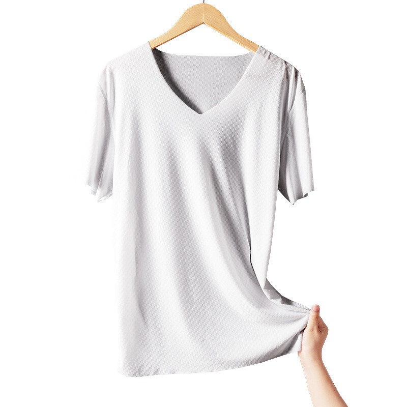 Men&rsquo;s Undershirts Ice Silk T-Shirt Short Sleeve Seamless V-Neck Short Shirt
