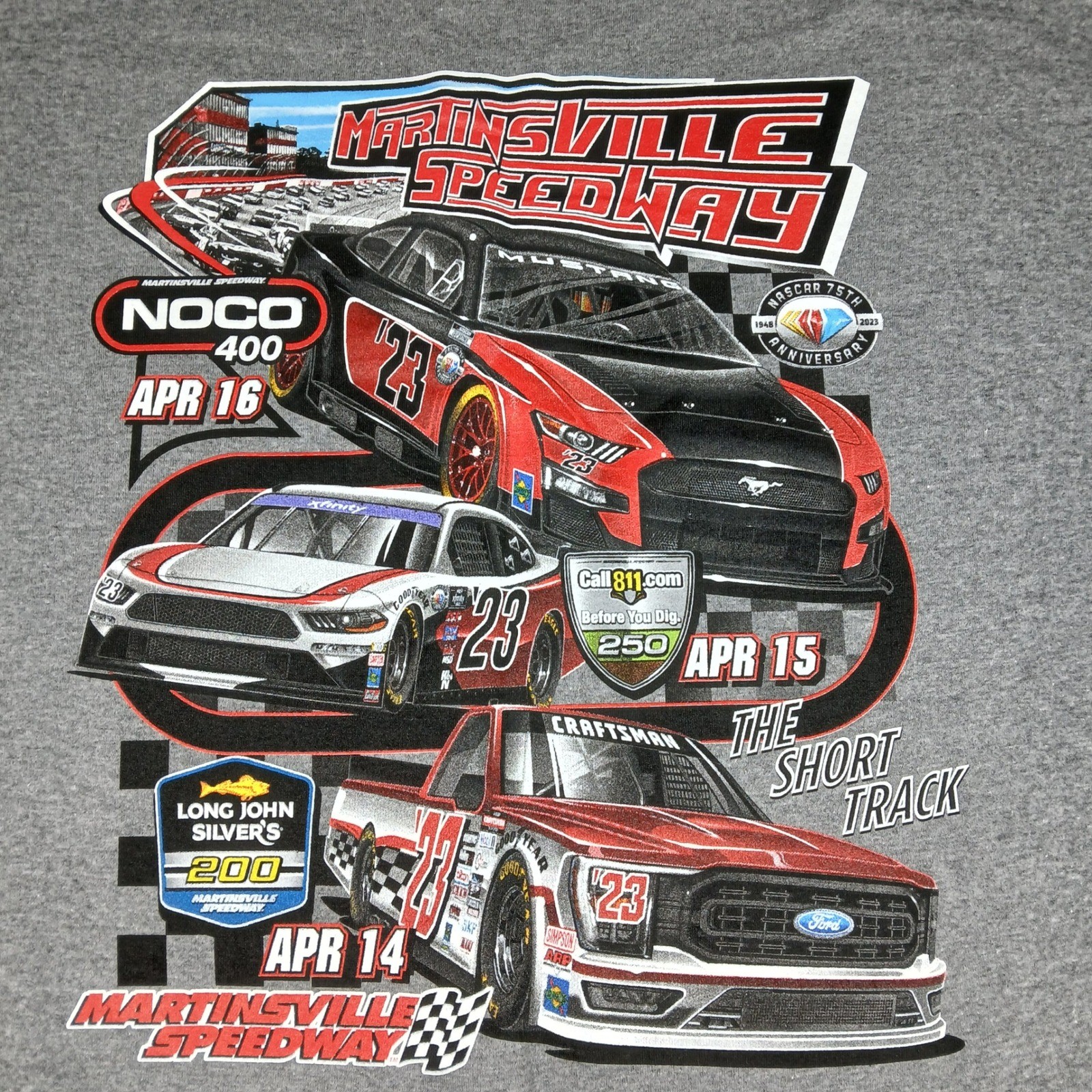 NASCAR Martinsville Speedway T-Shirt Mens 2XL Gray Cotton Blend Racing Fan Tee