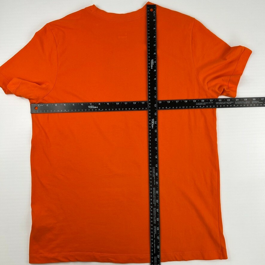 Nike Shirt Men Large Center Swoosh Spell Out Dri Fit Orange Work Party Core Ex